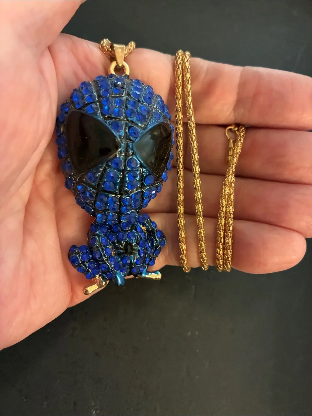 Spider Man Blue Crystal Pendant Necklace. NWOT